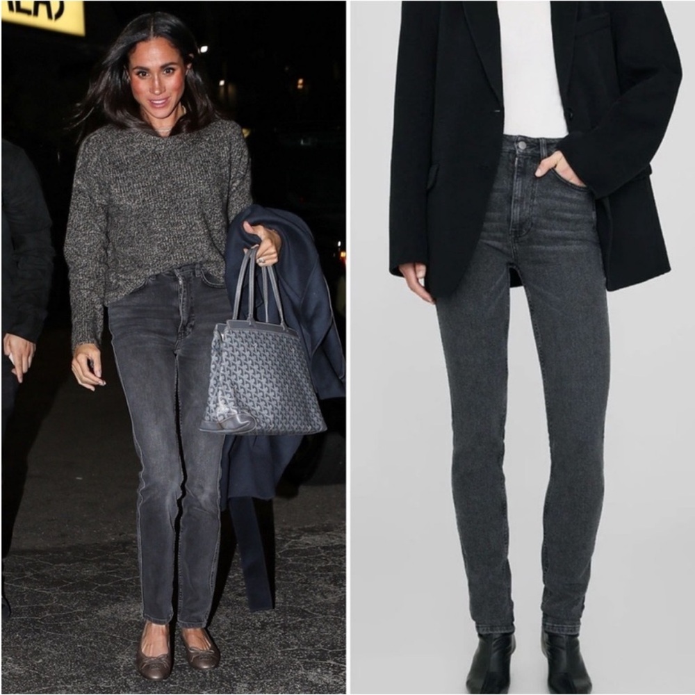 Anine Bing Beck High Rise Slim Jeans Iron Grey Gray Meghan Markle Size 28